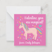 ピンクの魔法のユニコーンキッズクラスルームのバレンタインのメモ ノートカード (正面)