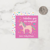 ピンクの魔法のユニコーンキッズクラスルームのバレンタインのメモ ノートカード (正面/裏面インサイチュ)