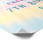 ピンクの魔法のユニコーン絞り染め誕生日ウェルカムサイン ポスター (角)