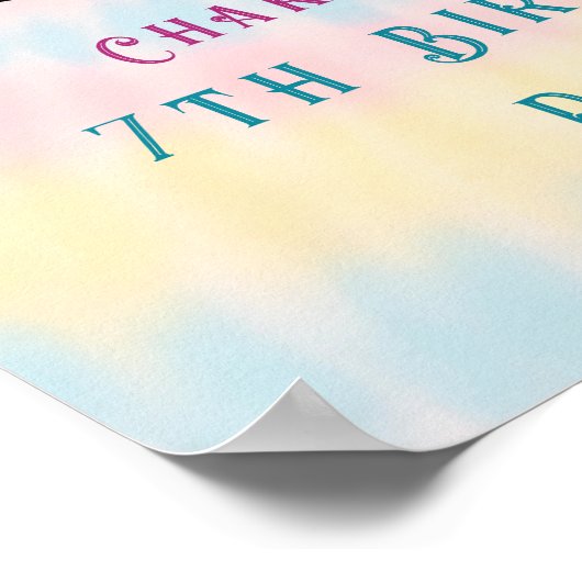 ピンクの魔法のユニコーン絞り染め誕生日ウェルカムサイン ポスター (角)