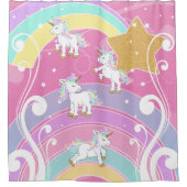 ピンクの魔法のユニコーン シャワーカーテン (正面)