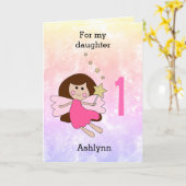 ピンクの魔法の妖精の最初の誕生日カード カード (黄色い花)