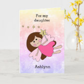 ピンクの魔法の妖精の最初の誕生日カード カード (黄色い花)