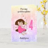 ピンクの魔法の妖精4thバースデーカード カード (黄色い花)