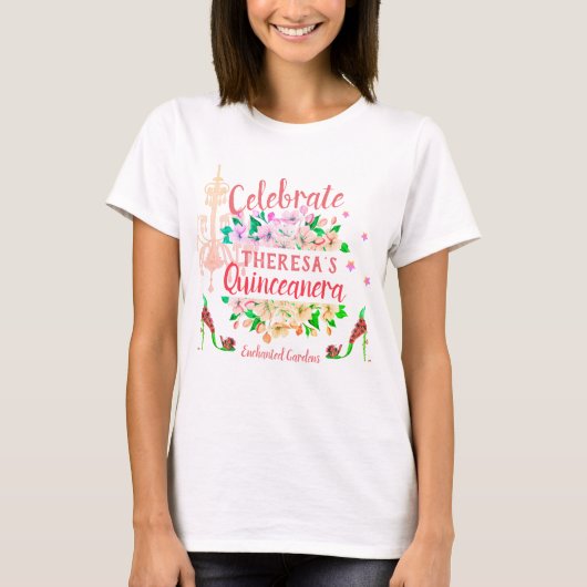 ピンクの魔法の庭園パーティー オーダーメイド Tシャツ (正面)
