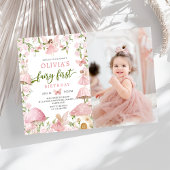 ピンクの魔法の森フェアリー最初の誕生日写真 招待状