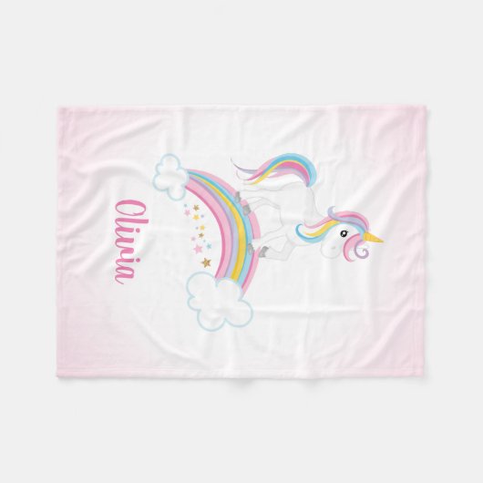 ピンクの魔法の虹のユニコーンパーソナライズされた フリースブランケット (正面(横))