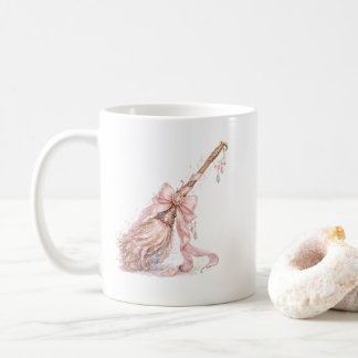 ピンクの魔法の魔女の箒マグカップ コーヒーマグカップ