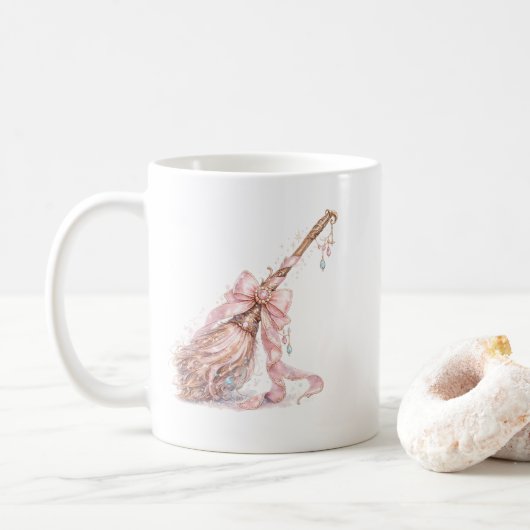 ピンクの魔法の魔女の箒マグカップ コーヒーマグカップ (ドーナツ)