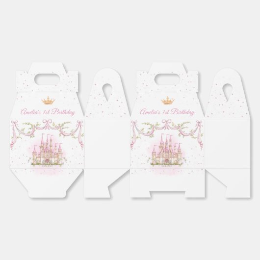 ピンクの魔法プリンセス城誕生日お気に入りボックス フェイバーボックス (見開き)