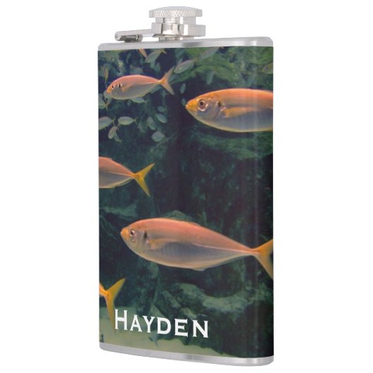 ピンクの魚のショール水中写真パーソナライズされた フラスク (左)