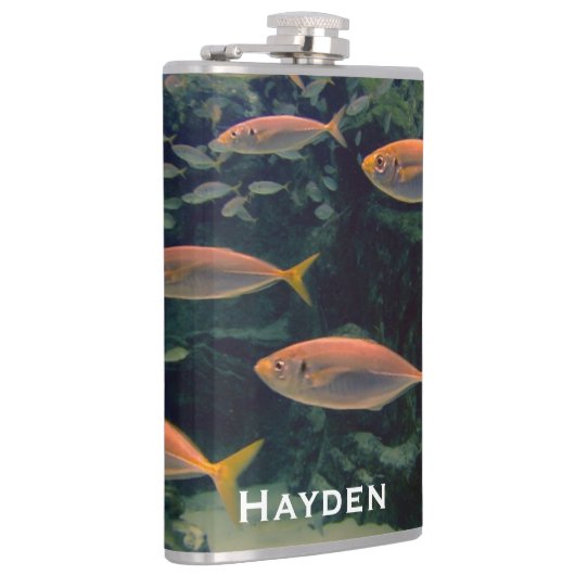 ピンクの魚のショール水中写真パーソナライズされた フラスク (右)