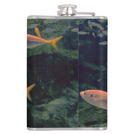 ピンクの魚のショール水中写真パーソナライズされた フラスク (裏面)