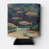 ピンクの魚のショール水中写真パーソナライズされた 缶クーラー (正面)