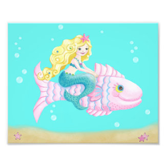 ピンクの魚の人魚のかわいい フォトプリント