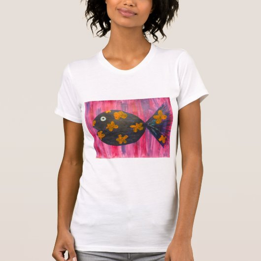 ピンクの魚の可愛い泳ぎ Tシャツ (正面)