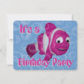 ピンクの魚の誕生日パーティー 招待状 (正面)