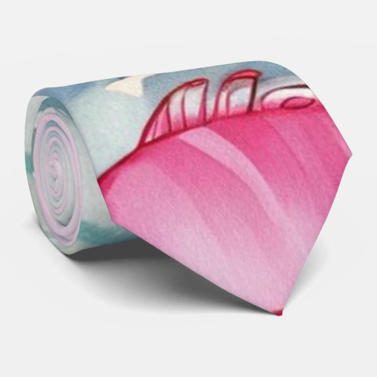 ピンクの魚柄 ネクタイ (ロール)