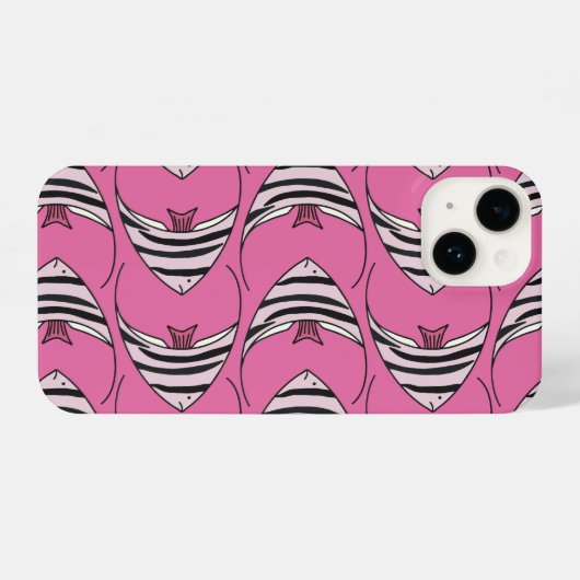 ピンクの魚柄 iPhoneケース (裏面横)
