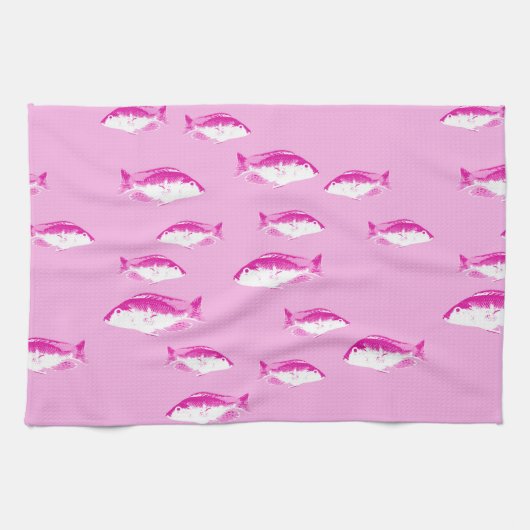 ピンクの魚 キッチンタオル (横)