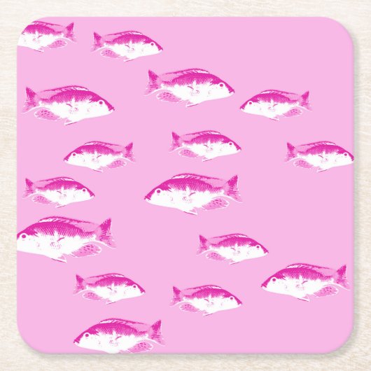 ピンクの魚 スクエアペーパーコースター (正面)
