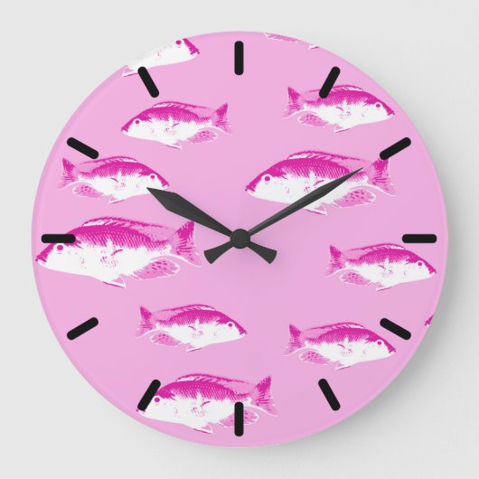 ピンクの魚 ラージ壁時計 (正面)
