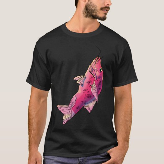 ピンクの魚、魚 Tシャツ (正面)