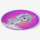 ピンクの鮮やかな空の下、雲の上にユニコーン ペーパープレート (アングル)