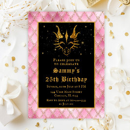 ピンクの鱗を持つゴールドドラゴン誕生日パーティー 招待状