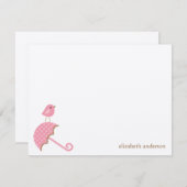 ピンクの鳥および傘のサンキューカード サンキューカード (正面/裏面)