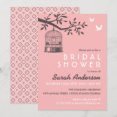 ピンクの鳥かご ナチュラル 結婚前パーティー招待状 招待状 (正面/裏面)