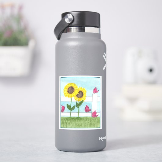 ピンクの鳥とひまわり シール (HydroFlask)