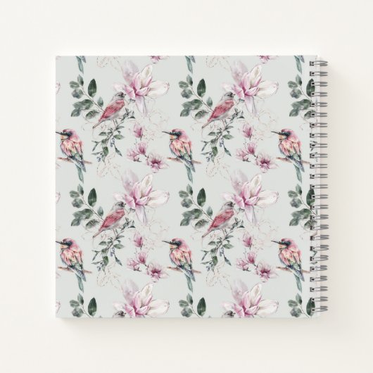 ピンクの鳥とピンクの花のゲストブック ノートブック (裏面)