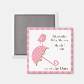 ピンクの鳥と傘 マグネット (正面/裏面)