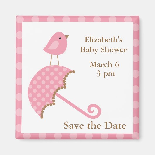 ピンクの鳥と傘 マグネット (正面)