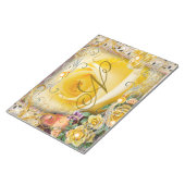 ピンクの鳥と黄色いバラの植物学ゴールドパールジャーナル ノートパッド (アングル)