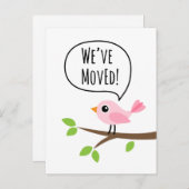 ピンクの鳥のアドレスの変更を移動 案内ポストカード (正面/裏面)