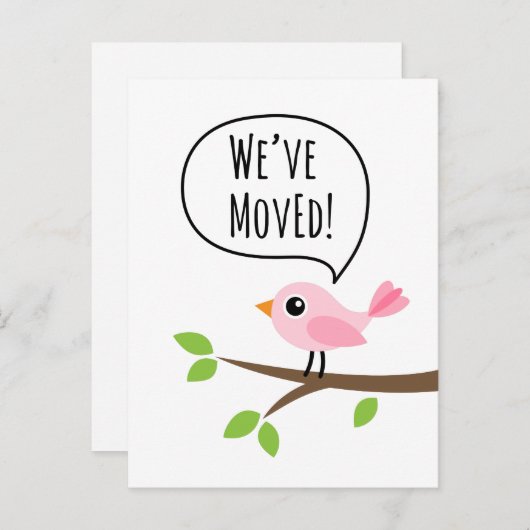 ピンクの鳥のアドレスの変更を移動 案内ポストカード (正面/裏面)