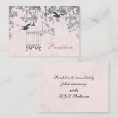 ピンクの鳥のケージ、愛の鳥の結婚式のレセプションカード エンクロージャーカード (正面/裏面)