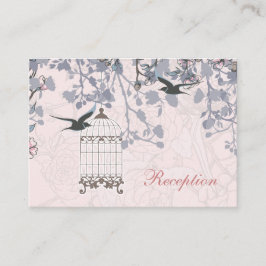 ピンクの鳥のケージ、愛の鳥の結婚式のレセプションカード エンクロージャーカード