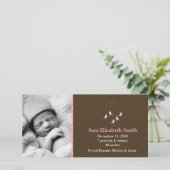 ピンクの鳥のベビーモバイル出生アナウンス 案内状 (スタンド正面)