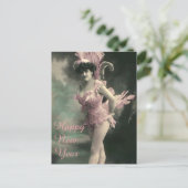 ピンクの鳥の衣装を着た女性の新年 シーズンポストカード (スタンド正面)