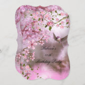 ピンクの鳥アジアの花生誕生会 招待状 (正面/裏面)