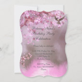 ピンクの鳥アジアの花生誕生会 招待状 (裏面)