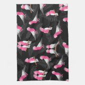 ピンクの鳥ガラのコカトゥー模様 キッチンタオル (縦)