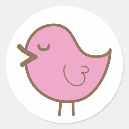 ピンクの鳥 ラウンドシール (正面)