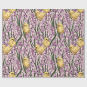 ピンクの鶏とヒヤシンス ラッピングペーパー (フラット)