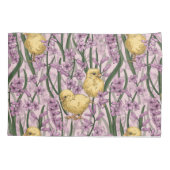 ピンクの鶏とヒヤシンス 枕カバー (裏面-左)