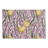 ピンクの鶏とヒヤシンス 枕カバー (裏面-右)