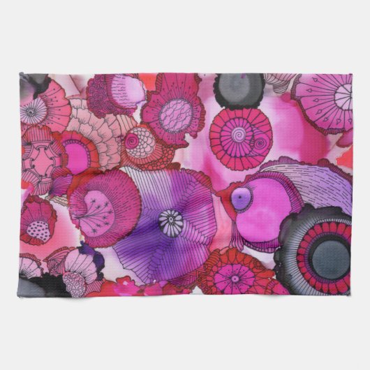 ピンクの鶏の台所タオル キッチンタオル (横)